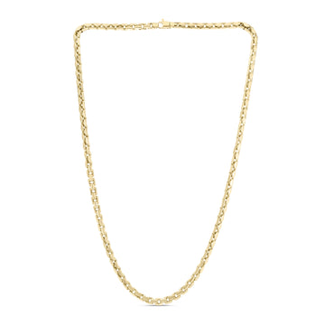 14K Yellow Gold 5mm Men's Fancy Box 22 Chain Necklace with Lobster Clasp.